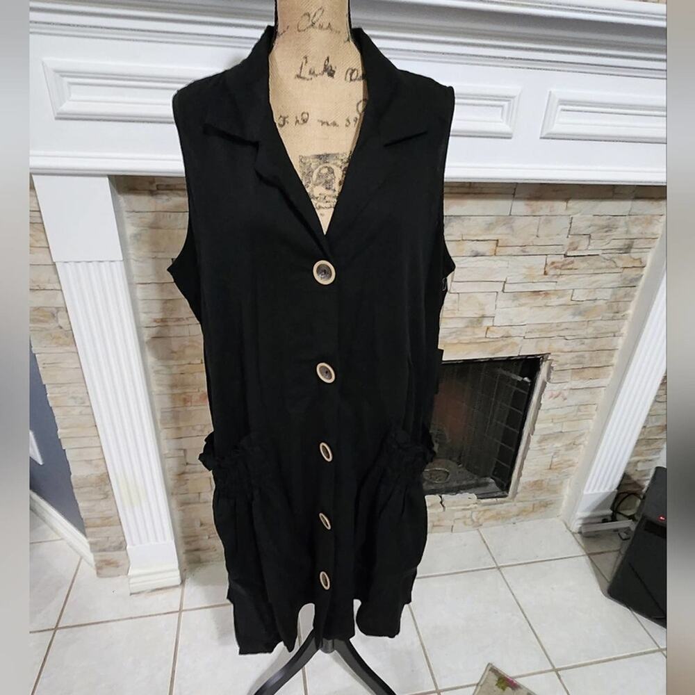 Jones new York black linen blend button front boho Midi dress plus size 2X new!!